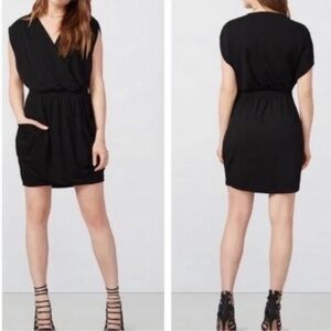 Rachel Rachel Roy Jersey Knit Draped Faux Wrap Black Dress Size Medium